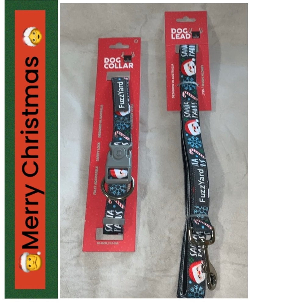 🦋 FUZZYARD Gray SANTA PAWS Set: Collar (Large) & Leash NWT